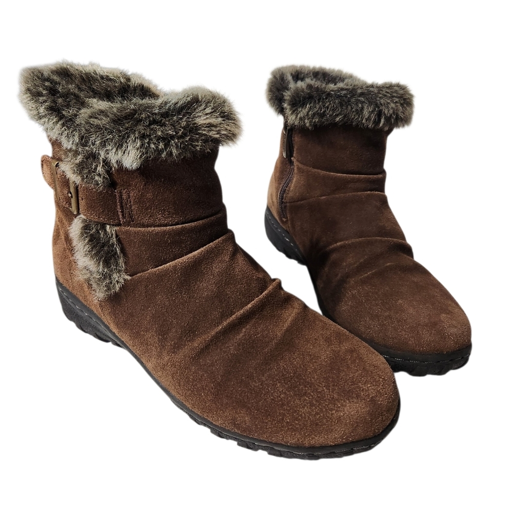 Khombu Lindsey Brown Suede Faux Fur Ankle Boots Size 8 EUC